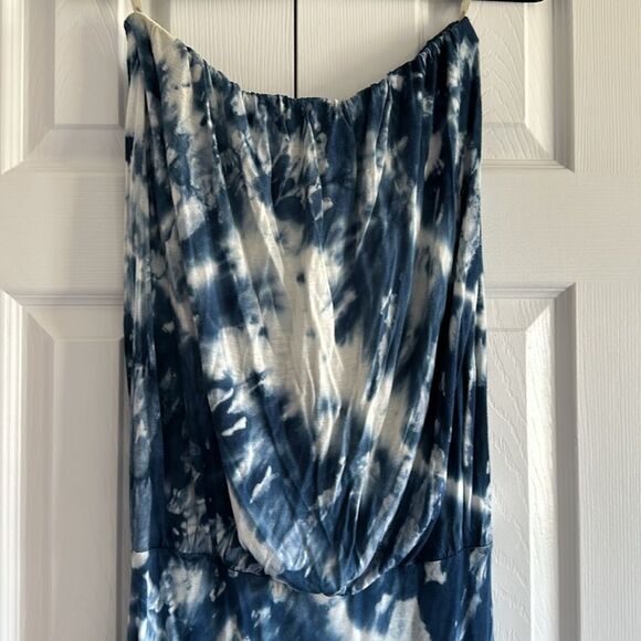 YOUNG FABULOUS & BROKE Blue & White Tie Dye Women’s Strapless Maxi Dress Size M - Picture 3 of 7